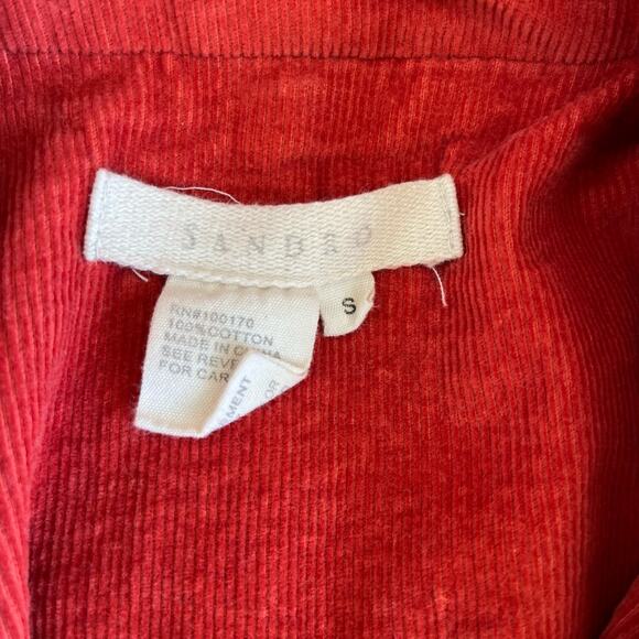 Sandro Corduroy Jacket Women's Size Small Orange Rust Cropped Ruffle Trim Button - Picture 5 of 6